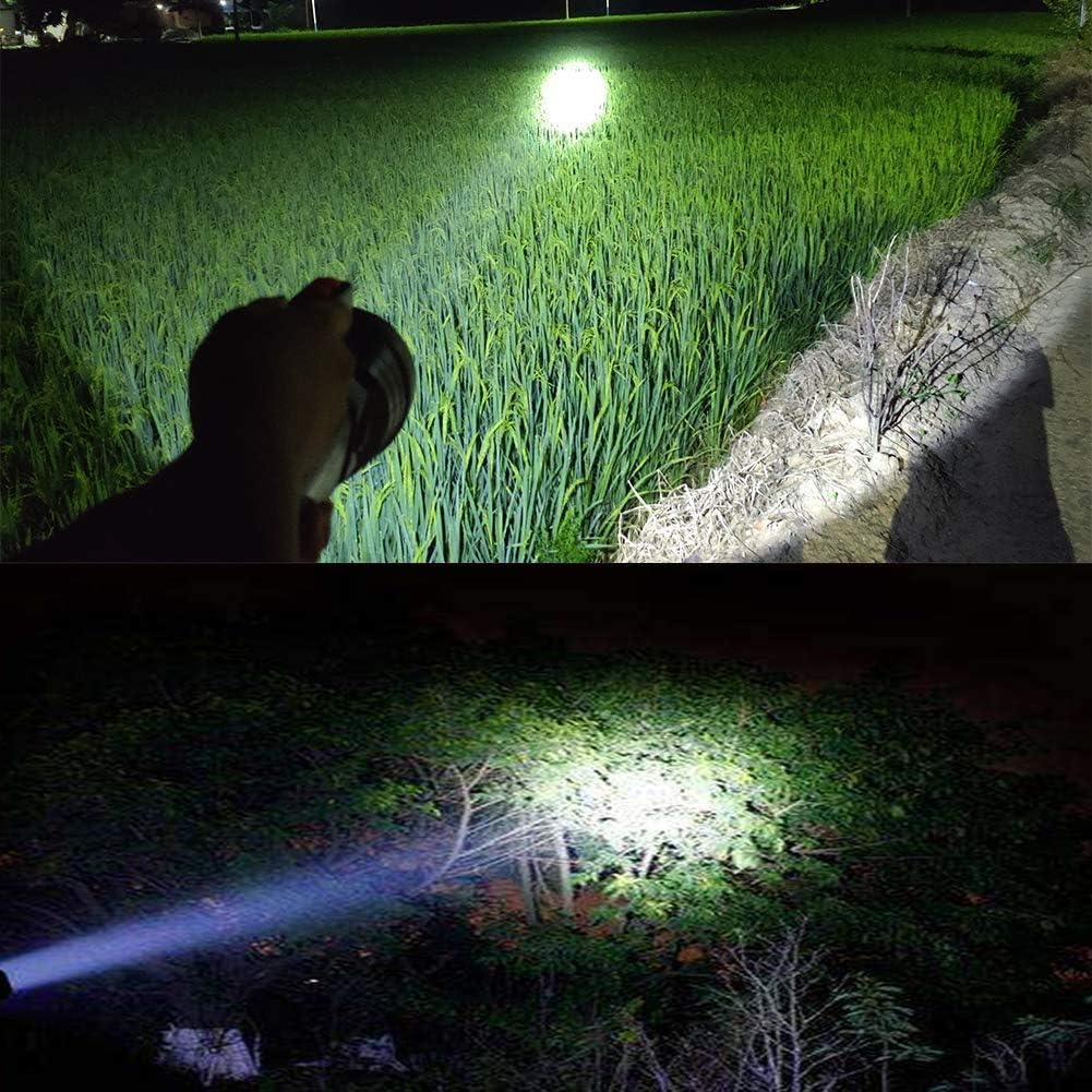 Eornmor Outdoor Handheld Portable Flashlight 6000 Lumens USB Rechargeable Super Bright LED spotlight Torch Searchlight Multi-function Long Shots Lamp, 9000ma 35W (Black) - - 
