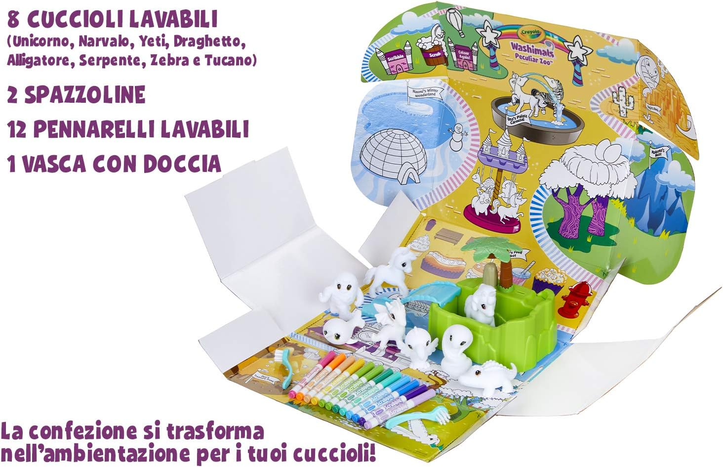 CRAYOLA 74-7430-E-000 Washimals Peculiar Zoo Playset, White, Pink, Purple, Blue, Green, Yellow, Small - Image 3