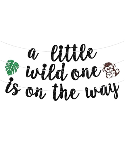 Banner „A Wild One Is On The Way“ – Safari-Deko Für Babyparty | Schwarzer Glitzer, Zum Selbst-Auffädeln