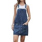 Allegra K Denim Overall Dress for Women's Casual Summer Loose Romper Sleeveless Jean Mini Dress