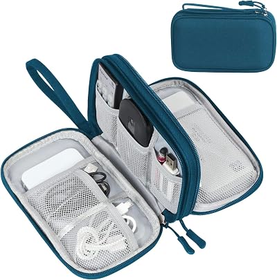 FYY Travel Cable Organiser 2-Layer Waterproof Pouch Dark Green 19x11x5.5cm