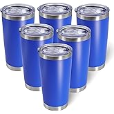 AIANJI 20oz Tumbler Bulk Stainless Steel Tumblers with Lid Vacuum Insulated Double Wall Travel Coffee Mug Powder Coated Tumbler Cup for Hot and Cold Drinks(Dark Blue, 6 pack)