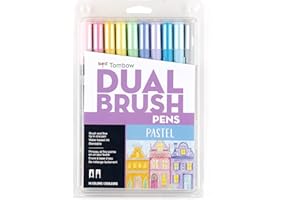 Tombow 56187 Dual Brush Pen Art Markers, Pastel, 10-Pack. Blendable, Brush and Fine Tip Markers