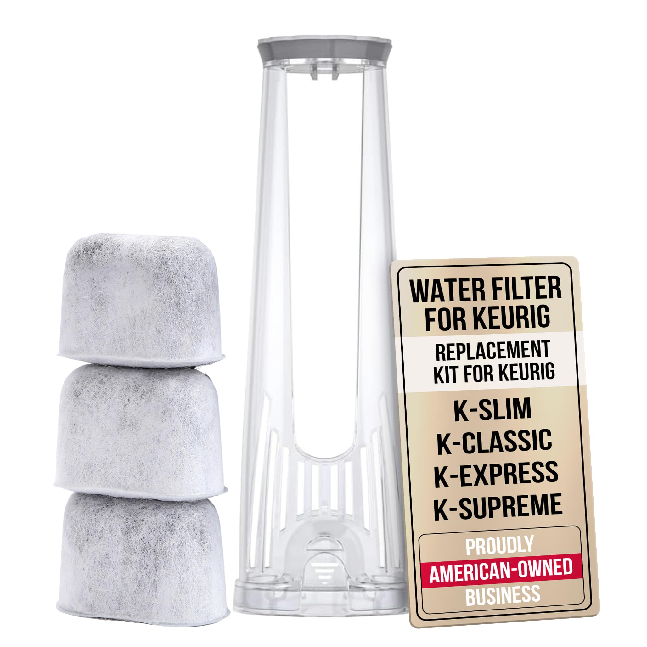 Keurig Starter Kit Replacement Water Filter Holder for Keurig 2.0, K-Slim, K Express, K-Supreme, K-Classic, K-Duo Plus Coffee Maker – Includes Tall Handle for Side Reservoir and 3-Pack Water Filters