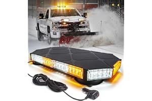 LUMENIX 56 LED Roof Top Strobe Beacon Lights Bar Rooftop Hazard Warning Emergency Safety Flashing Plow Light for Construction Vehicles Tow Commercial Trucks Postal Security Cars Snowplow - Amber White