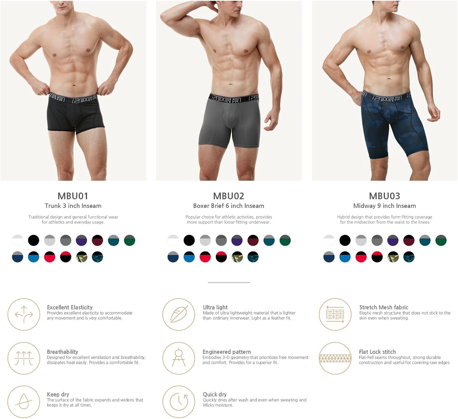 TSLA Men's (Pack of 2, 3) Relaxed Stretch 9 inches Cool Dry Brief Mesh Underwear Trunk: Clothing