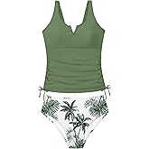 Doumlop Girls Tankini Swimsuit Two Piece Bathing Suit Tropical Print V-Wire Drawstring Swimwear Set for Girls 9-16 Years