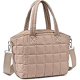 LOIDOU Insulated Lunch Box for Women, 9L Large Quilted Puffer Lunch Bag, Leakproof Lunch Box Tote with Adjustable Shoulder Strap, Waterproof Cute Thermal Lunchbox for Work Travel Picnic, Khaki