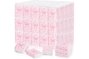 PARTY GREETING 60 Pack Pink Bow Travel Tissue Bulk Mini Pocket Tissues Travel Size Facial Tissues for Wedding Bridal Engagement Pink Individually Wrapped Tissue for Baby Shower Coquette Party Supplies