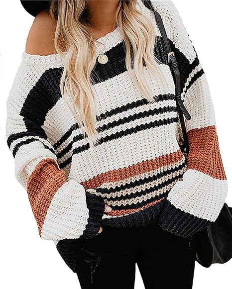 ZESICA Women's Long Sleeve Crew Neck Striped Color Block Casual Loose  Knitted Pullover Sweater Tops at Amazon Women's Clothing store