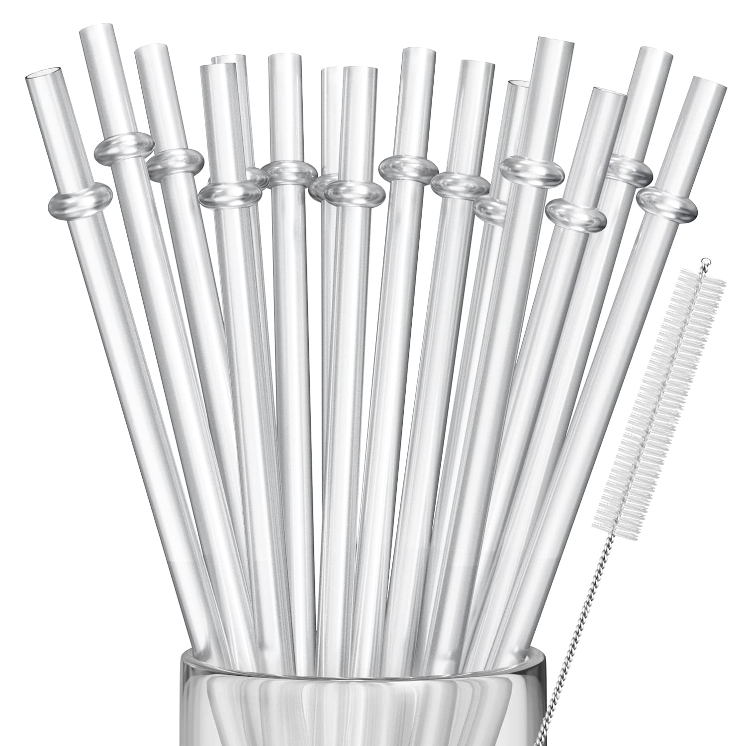 Photo 1 of 15 Pieces 11 Inch Clear Reusable Plastic Replacement Drinking Straws, Fit for 24 oz 32oz 40oz Mason Jars, Tumblers, Extra Long Unbreakable Drinking Straws with Cleaning Brush, BPA Free