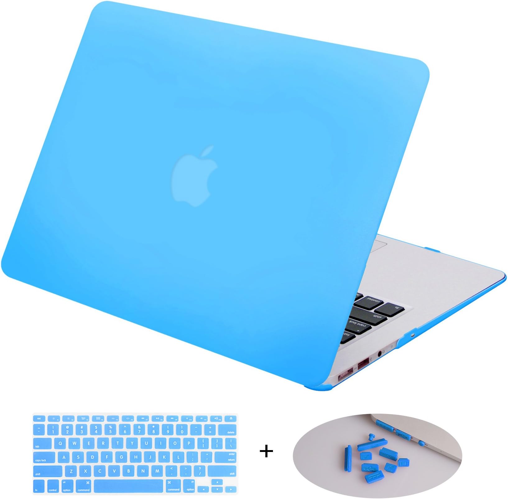 DWON MacBook Air 13 Inch Case with Keyboard Cover and Dust Plug for Apple MacBook Air 13 Inch Sleeve Model A1369 and A1466 - Airy Blue