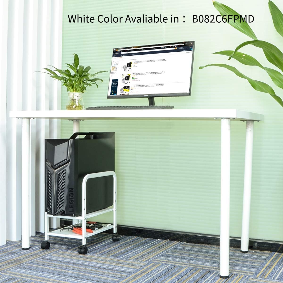 Computer Tower Stand, Desktop ATX-Case CPU Holder, Adjustable 2-Tier CPU Steel Rolling Stand, Mobile Tower Case Stand Cart with Locking Caster Wheels for Office Home (Black) : Office Products