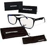 SwanwickClassic Day Swannies - Premium Blue Light Blocking Glasses - Virtually Clear Lens to Block Harmful Blue Light from Gaming PC, Laptop and Smartphone - (Black) Large