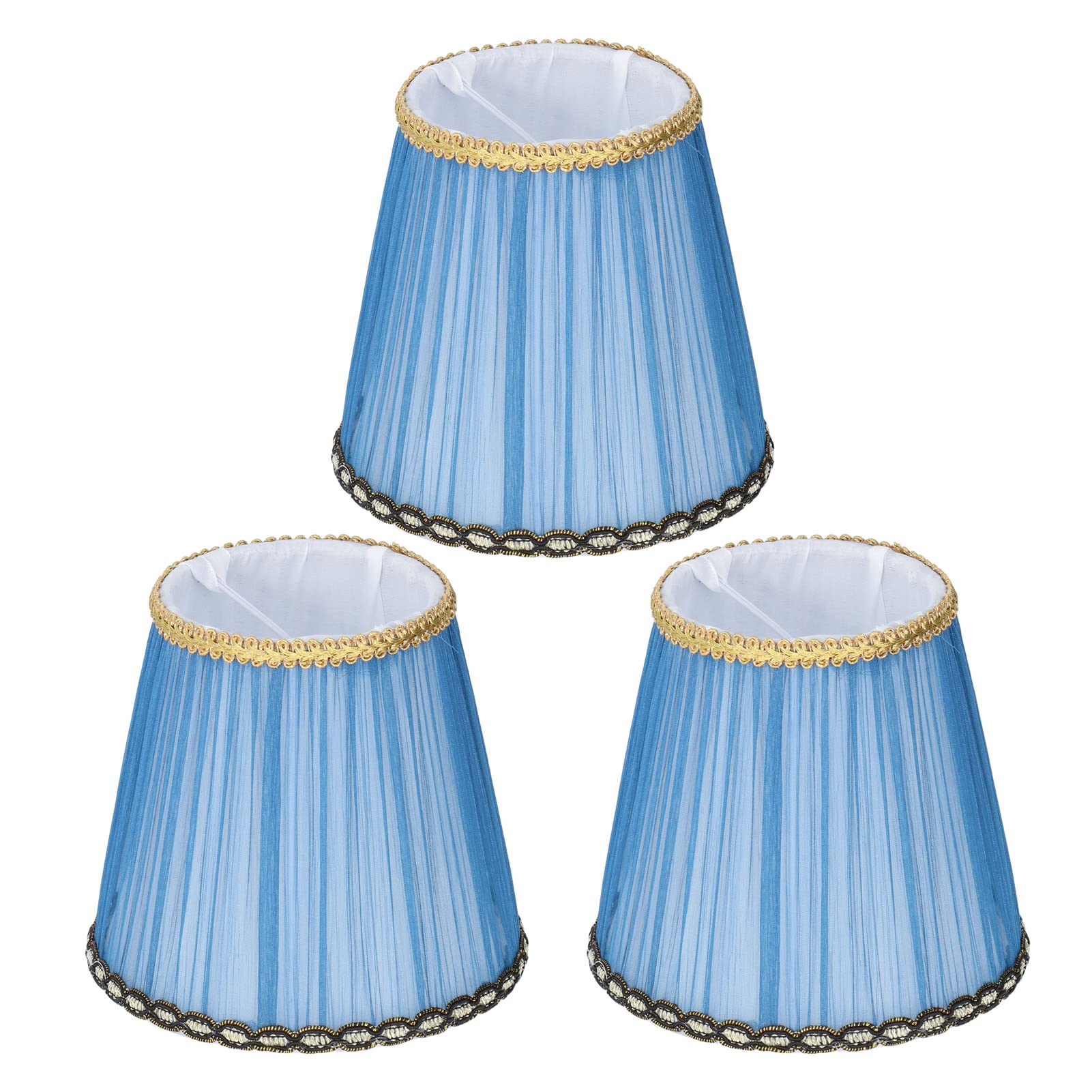 3Pcs Small Lamp Shades, Clip On Chandelier Lamp Shades for E14 Bulb, Barrel Pleated Fabric Lampshade for Table Lamp & Chandelier, 13.5x12.5x10cm(Blue)