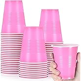 Uiifan 50 Pieces 9 oz Plastic Cups Disposable Drinking Cups Bulk for Beverage Coffee Picnics Christmas Day Birthday Party Wedding Halloween Thanksgiving(Pink)