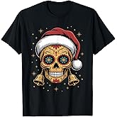 Christmas Sugar Skull Art Woman Santa Hat Festive Design T-Shirt