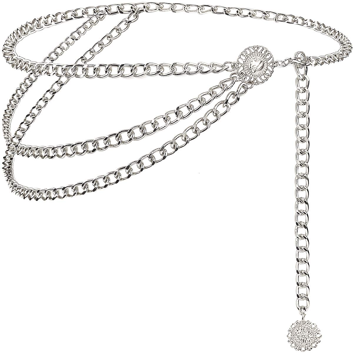 Suyi Silver Chain Belts for Women Waist Chain Belt Multilayer Body Belly Chain 90CM Silver