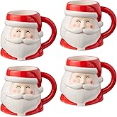 Christmas Whimsy Santa 3D Sculpted Mugs Set of 4 – Festive 17 oz Holiday Drinkware Featuring Santa Faces – Cocoa, Coffee or Tea – Perfect for Entertaining or Gifting
