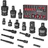 BILITOOLS Impact Socket Adapter Set, 17-Piece Socket Adapter & Drill Bit Adapter Kit with 1/4" 3/8" 1/2" Drive Reducers & Uni