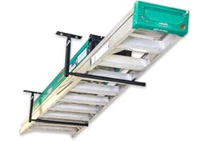 StoreYourBoard Adjustable Overhead Ladder Rack – Garage Organizer Ladder Shelf for Step & Extension Ladders - Storage Racks and Shelving for Garage Organization - Ceiling Mounted - Holds 75 lbs