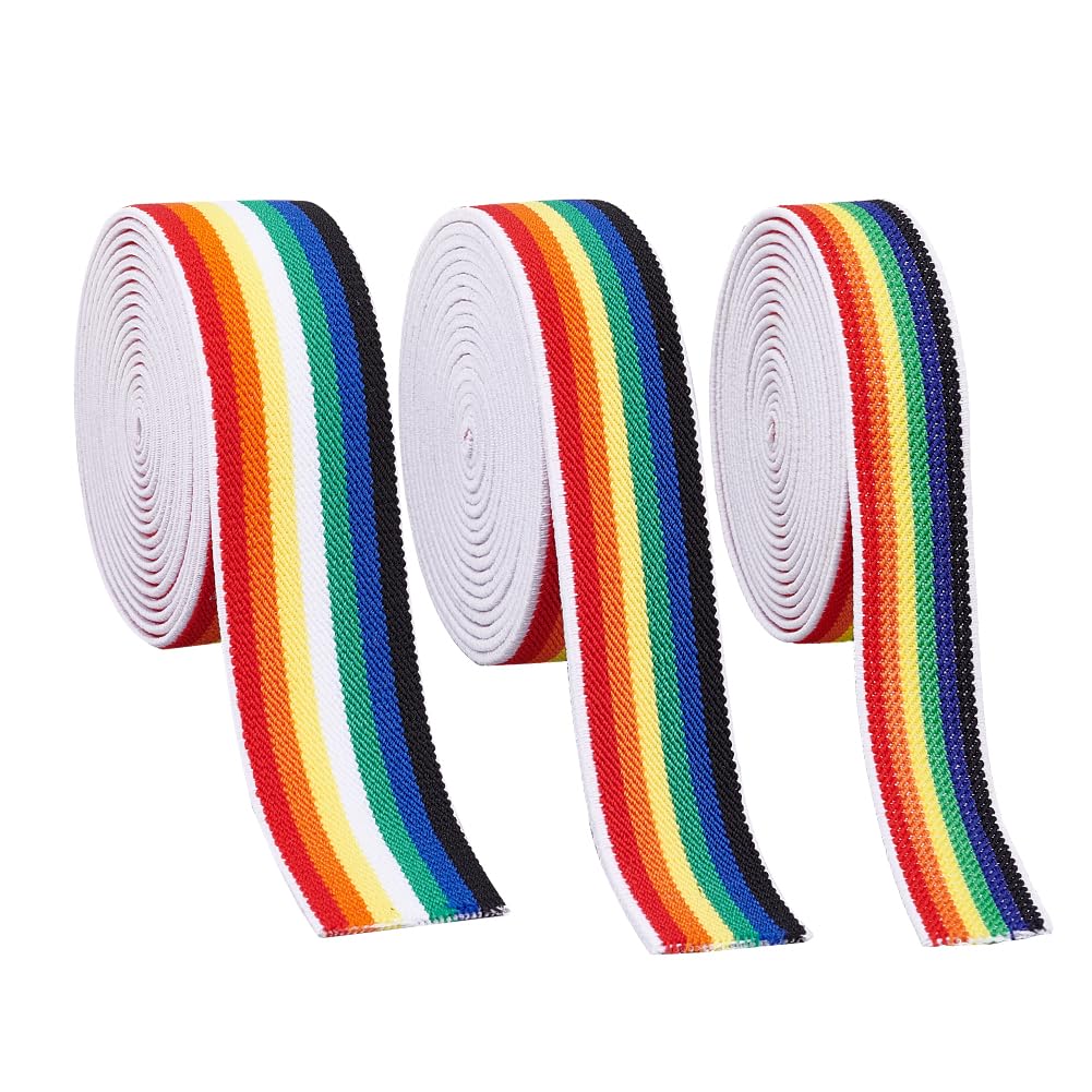 FINGERINSPIRE 6 Yards Rainbow Color Nylon Elastic Ribbon 20/25/38mm Wide Sewing Elastic Ribbon Trim Flat with Stripe Pattern Colored Striped Elastic Ribbon for Waistband Wig Bands Sewing Accessories