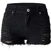 Aodrusa Womens Ripped Denim Shorts Mid Rise Body Enhancing Curvy Cutoff Distressed Jeans