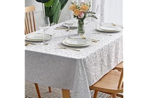 maxmill Jacquard Table Cloth Damask Design Water Proof Wrinkle Free Heavy Weight Soft Tablecloth Decorative Table Cover for Outdoor and Indoor Use Rectangular 60 x 104 Inch Silver