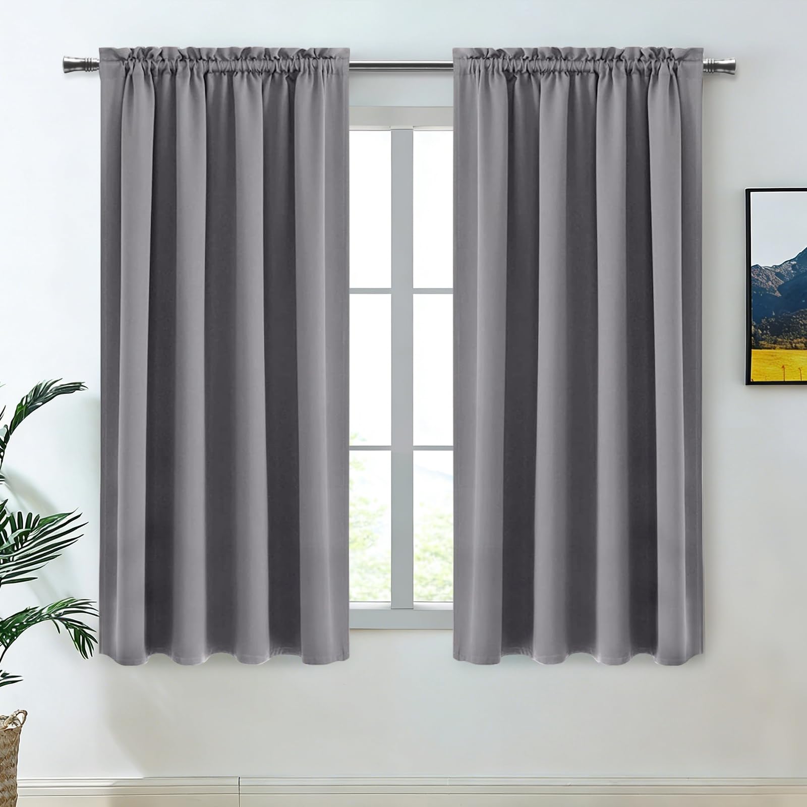 DWCN Grey Blackout Curtains for Bedroom –Rod Pocket Thermal Insulated Room Darkening Drapes for Living Room, W 42 x L 54 Inch, 2 Panels