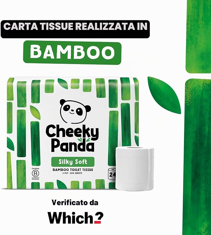 Carta Igienica Bamboo | 24 x Rotoli Carta Igienica 3 Veli | 200 Soffici Fogli | Biodegradabile ed Ecológico | Senza plastica