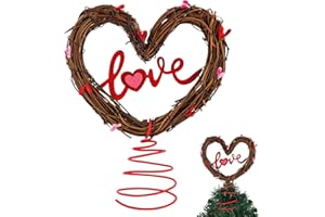 AYMOLAS Valentine Tree Topper Heart Tree Topper Rustic Rattan Treetop Valentines Love Heart Wreath Decor for Valentines Wedding Holiday Party Wall Home Front Door Trees Ornament Decor