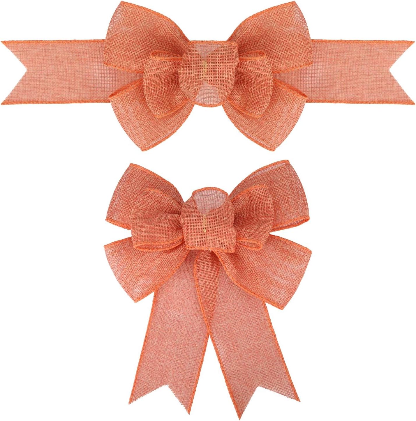 Bows & Ribbons - Meseey 2 Pcs Orange Fall Burlap Bow Handmade Premade Bows for Wreaths Large Decorative Thanksgiving Ornaments Tree Decorations Wrapping Bows Decor (Orange)