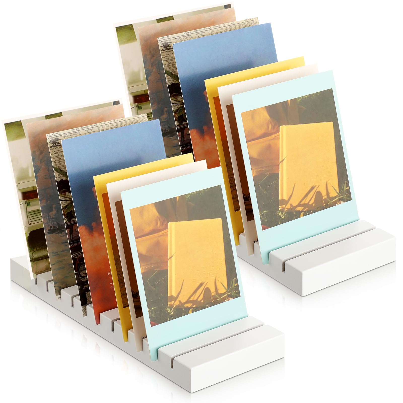 Photo 1 of Marsui 2 Pcs Greeting Card Display Stand 12 Slot White Wooden Card Display Stand Postcard Holder Card Display Rack Tabletop Photo Holder for Home Office