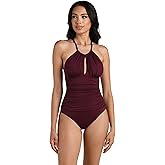 La Blanca Womens One Piece Swimsuit High Neck Keyhole Island Goddess