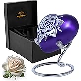 Rose Heart Keepsake Urn for Human Ashes Floral Mini Memorial Urn with Stand & Velvet Gift Box (Purple)