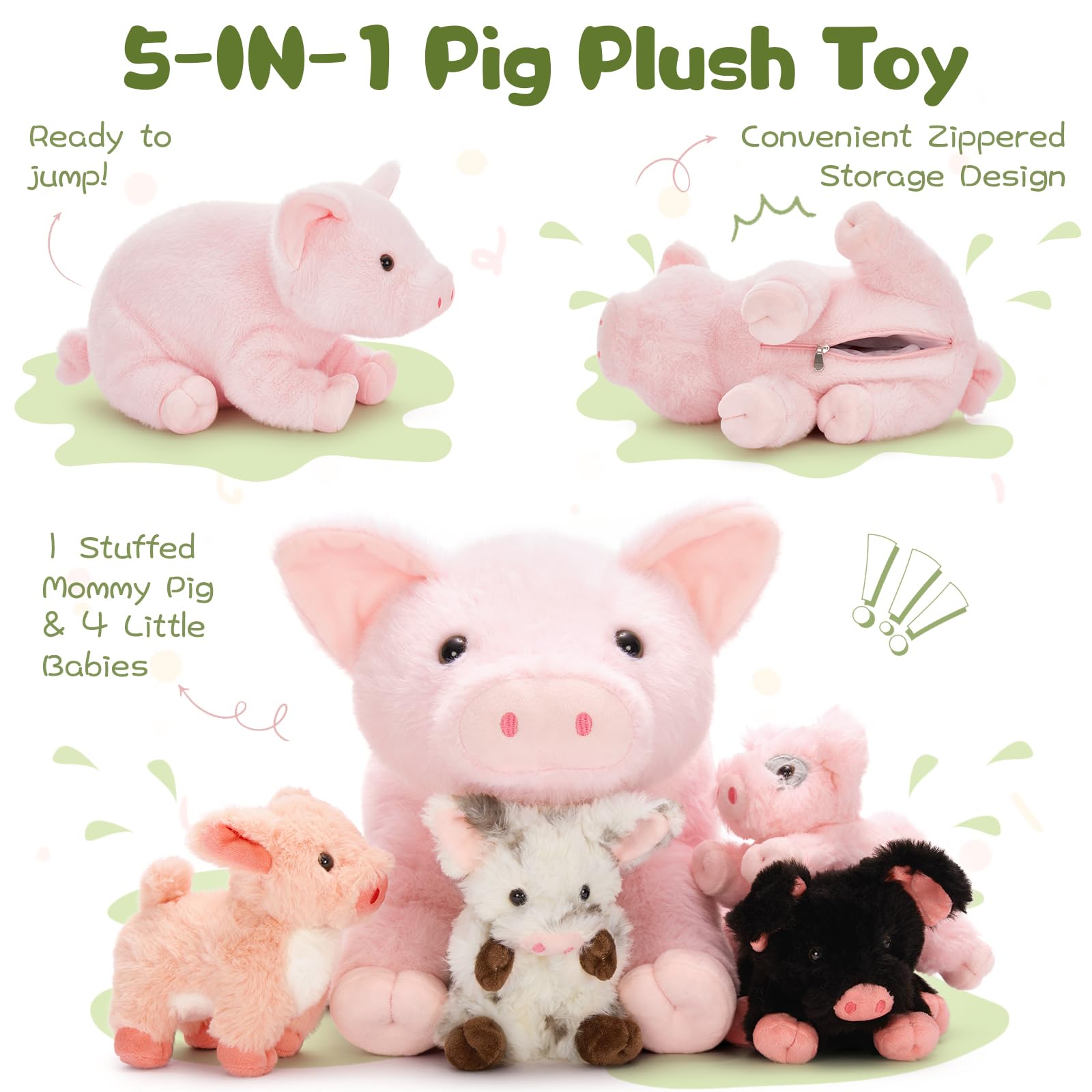 MorisMos groß Schwein Kuscheltier XXL mit 4 Babys im Bauch, süß Schweinchen Ferkel plüschtier, Pigteddy Spielzeug Geburtstag Weihnachten Geschenk Kinder 2