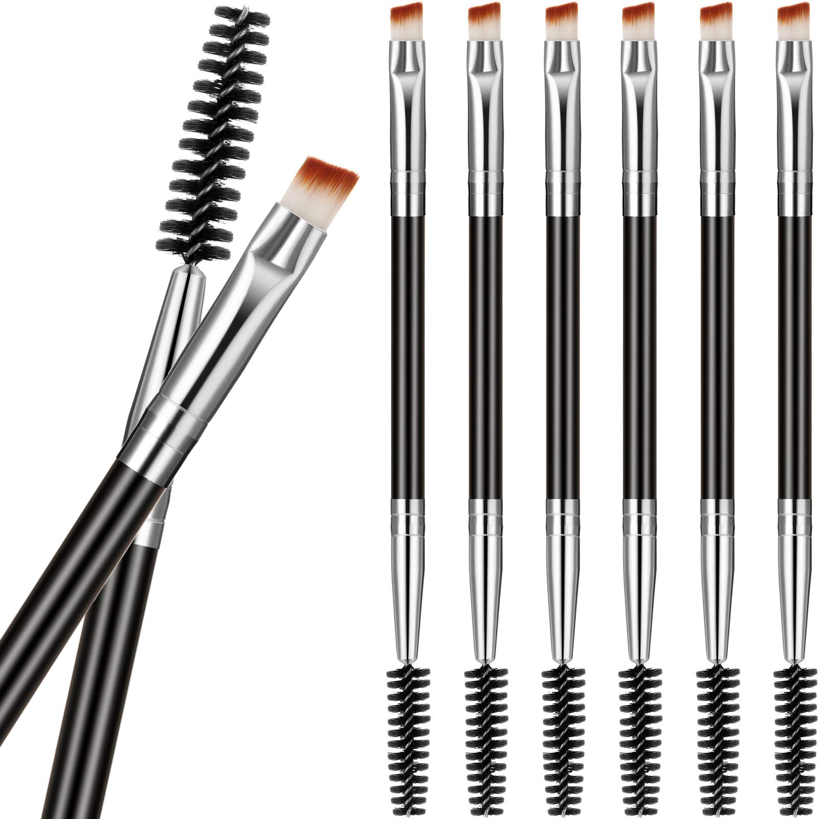 Photo 1 of 6 Pieces Duo Eyebrow Brush Angled Spoolie Brush Mini Eyelash for Tinting Angled Eyebrow, Fit for Gel and Cream(Silver)