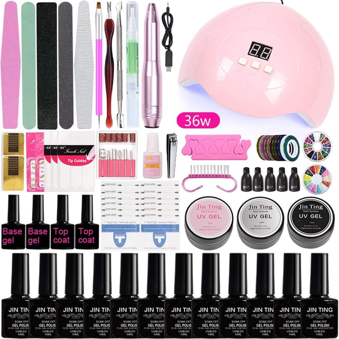 SKOXI Gel Nail Polish Starter kit Acrylic Nail kit with uv lamp 36w led Light 12pcs Gel Polish polygel Nail kit Manicure Sets for Women(A4F)