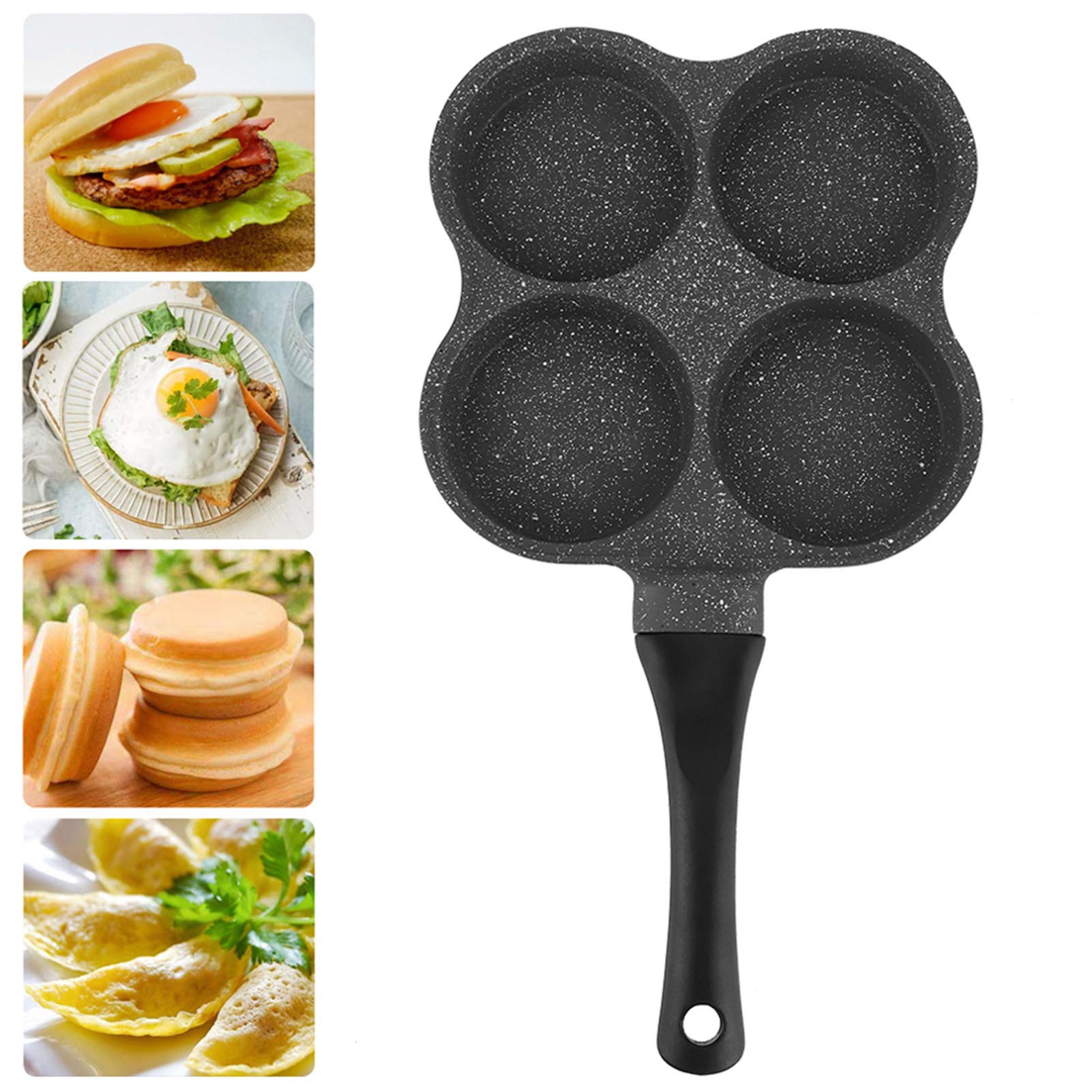 Ymiko 4-Cup Egg Frying Pan, Round Breakfast Omelet Pancake Maker, Non-Stick Coated Egg Burger Pot for Electric Ceramic Stove Induction Cooker
