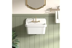 LUCKWIND 24 Inch Wall-Mounted Ceramic Utility Sink, White Farmhouse Sink for Laundry, Bathroom, Kitchen, Garage – Durable High Back Design