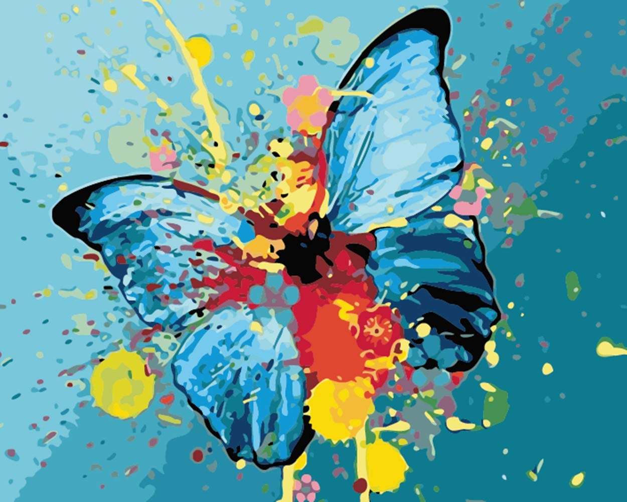 WOWDECOR Art Supplies Colorful Butterfly Abstract Pretty DIY Paint by Numbers Kits 40 x 50cm with Painting Brushes Canvas (No Frame)