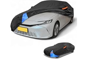 Partuto Waterproof All-Weather Universal Car Cover with Right Side Zipper, 190T Polyeste Black Blue Fits for Sedan 185" to 19