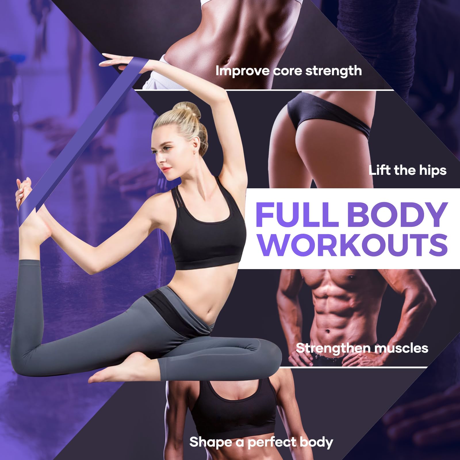 Fokky Fitnessbänder [5er Set], 100% Naturlatex Resistance Bands Widerstandsbänder mit Übungsanleitung auf Deutsch & Tragebeutel, Gymnastikband Fitnessband für Muskelaufbau Pilates Yoga 4