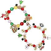 Christmas Beaded Bracelet Christmas Jingle Bell Bracelets Xmas Tree Candy Cane Santa Claus Reindeer Snowman Charm Bracelets Multi Color Stretch Stack Bracelet Set Holiday Jewelry Gift for Women