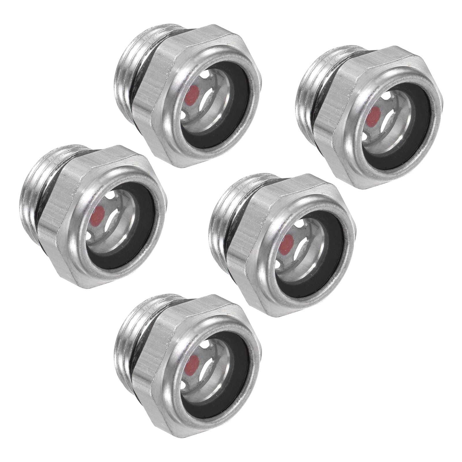 CoCud Air Compressor Oil Sight Glass, | M18x1.5mm Male Thread | Aluminum Hex Head Oil Liquid Level Indicator Glass Window - (Applications: for Gearbox Fittings), 5-Pieces