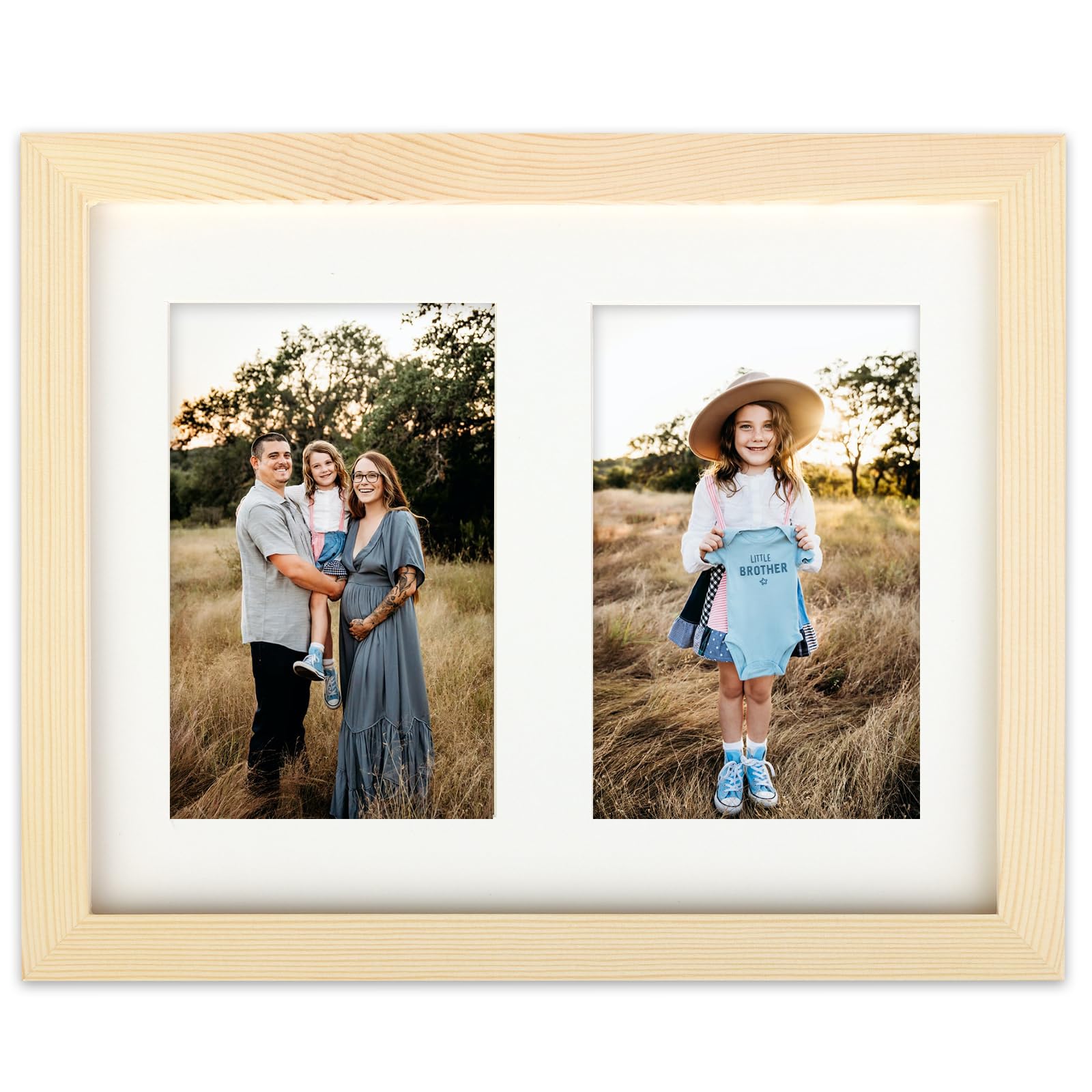AVEAX 8x10 (20x25 cm) Photo Frame Display Double 4x6 Frames Multiple Photos, Wood Grain — image 1