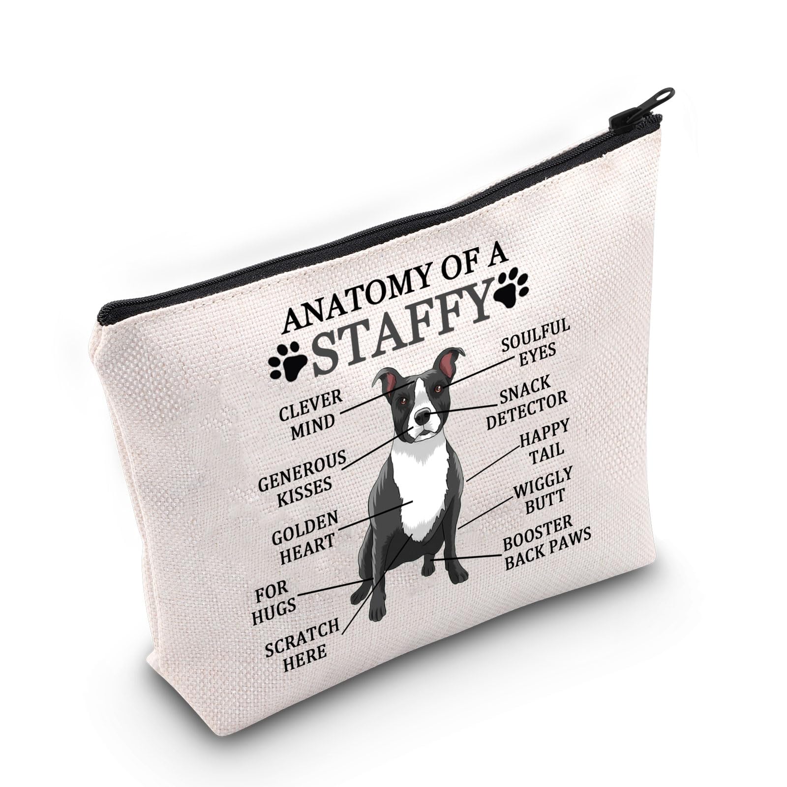 PYOUL Staffordshire Bull Terrier Lover Gift Anatomy of A Staffy Makeup Bag Staffy Owner Cosmetic Bag Staffie Mama Gift Dog Lover Dog Mom Merch (Anatomy of A Staffy B)