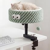 60 lbs Large Cat Desk Bed, 2-in-1 Clamp-On Perch &amp; Nest, 360&deg; Rotating | Sturdy Elevated Hammock with Removable Washable Cushion, Fits Desks Up to 2.6", for Home Office, Gaming Desk &amp; Kitchen Island