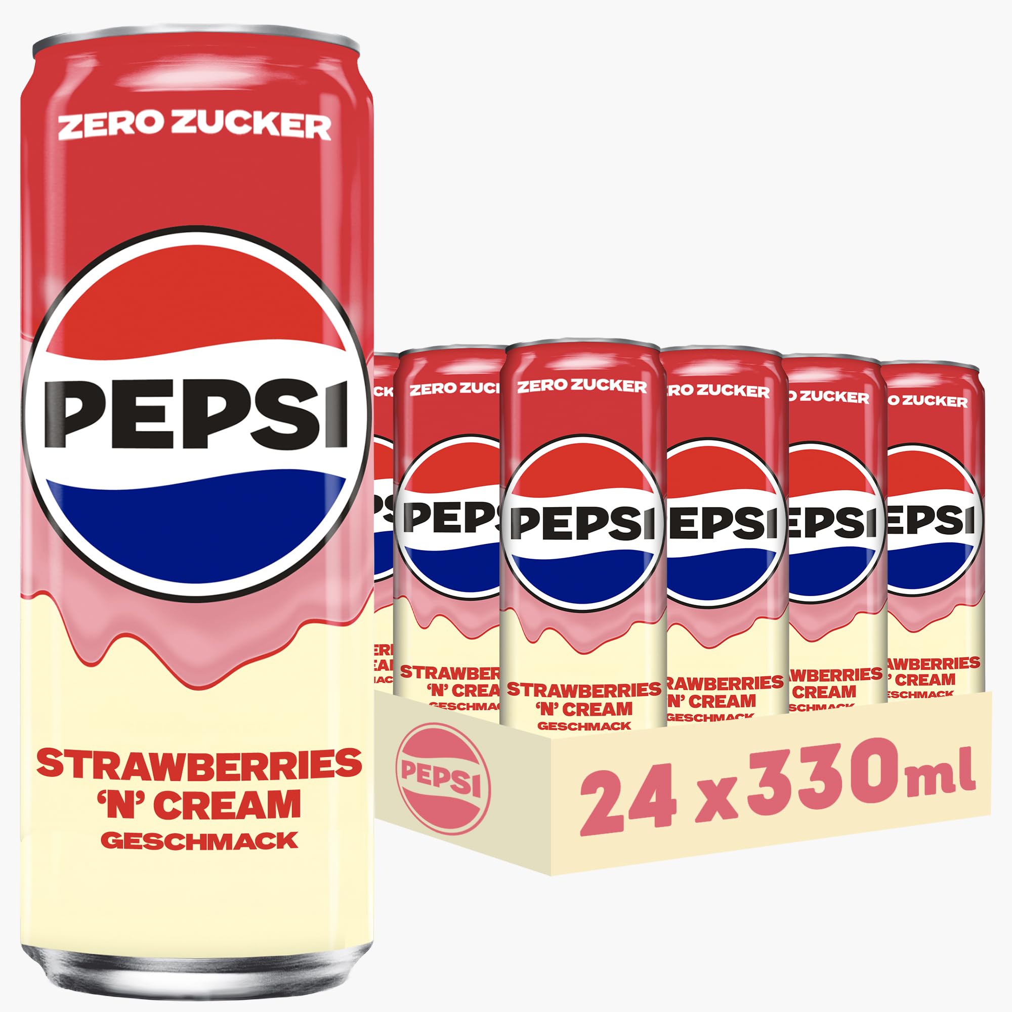 Pepsi Zero Zucker Strawberry 'n' Cream Geschmack in der Dose, Einweg (24x0,33l)