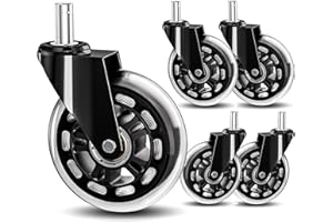 TESUMI Office Chair Wheels 3 Inch Roller Blade Rubber Wheels Caster Replacement, Universal Fit Stem, Heavy Duty Quiet Smooth Gaming Office Desk Chair Caster Wheels for Various Floor - Set of 5